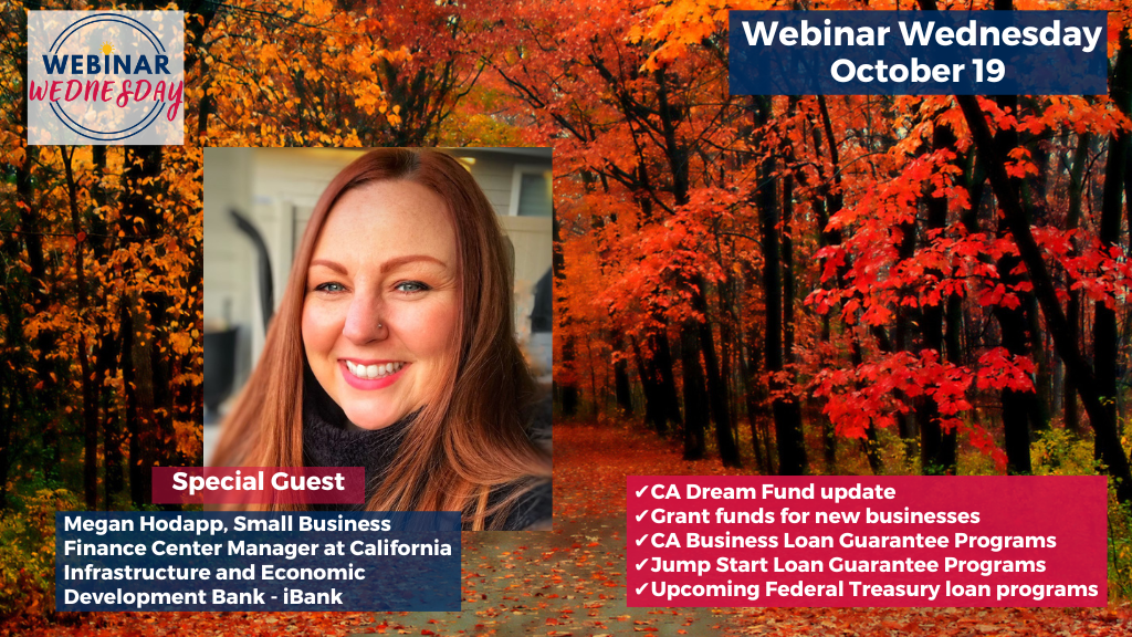 Information on the $35 million CA Dream Fund grant program and capital programs available through IBank are among topics in this week’s free webinar presented by the Small Business Development Center at CSU Bakersfield on Wednesday, Oct. 19 from noon to 1.