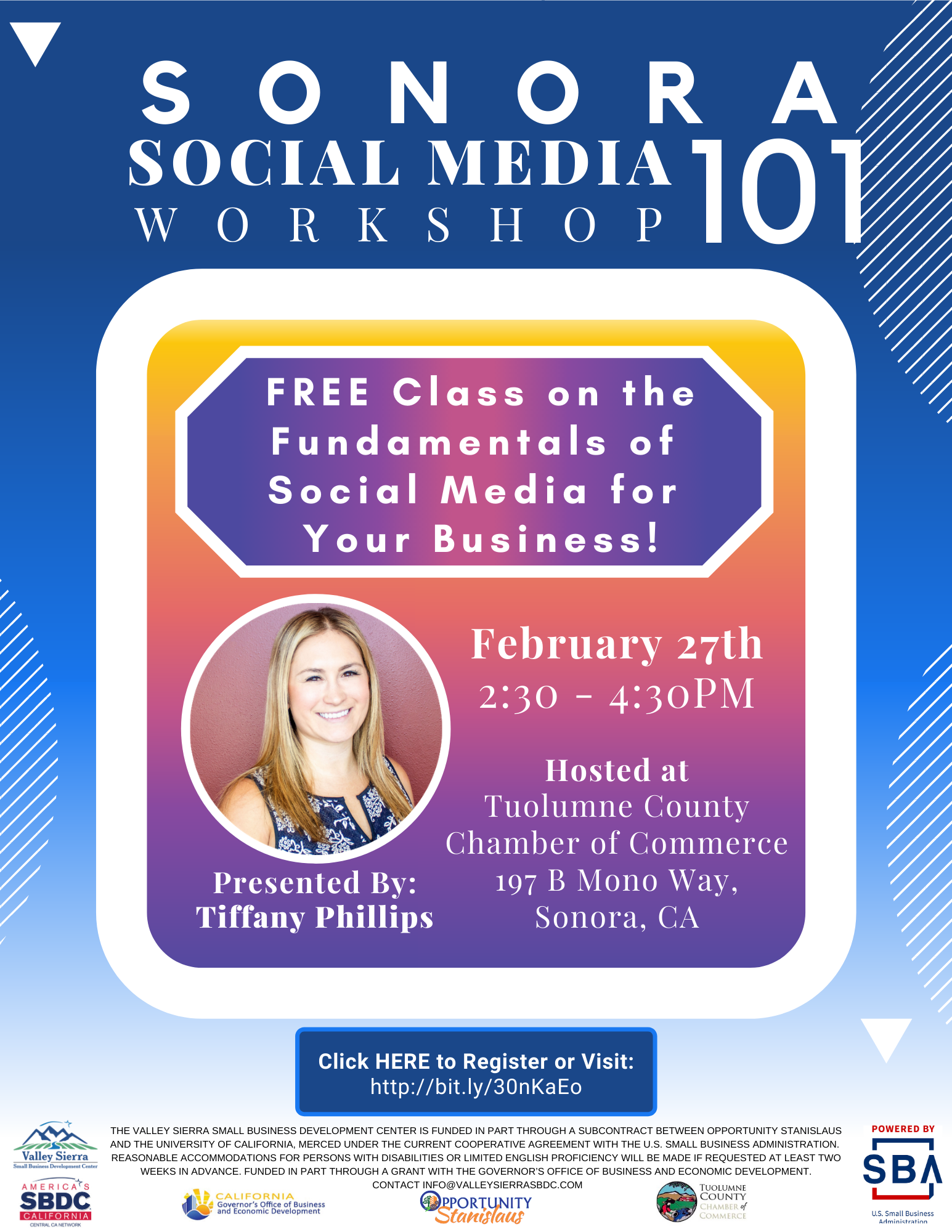 Event Flyer, Social Media 101, Join Tiffany Phillips as she guides you to understanding the fundamentals of social media marketing!  A MUST FOR ANY BUSINESS OWNER!