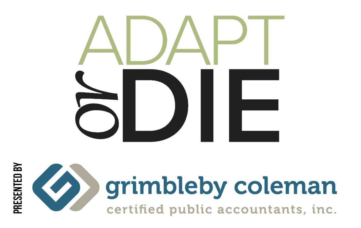 Adapt or Die Logo sponsored by Grimbleby Coleman